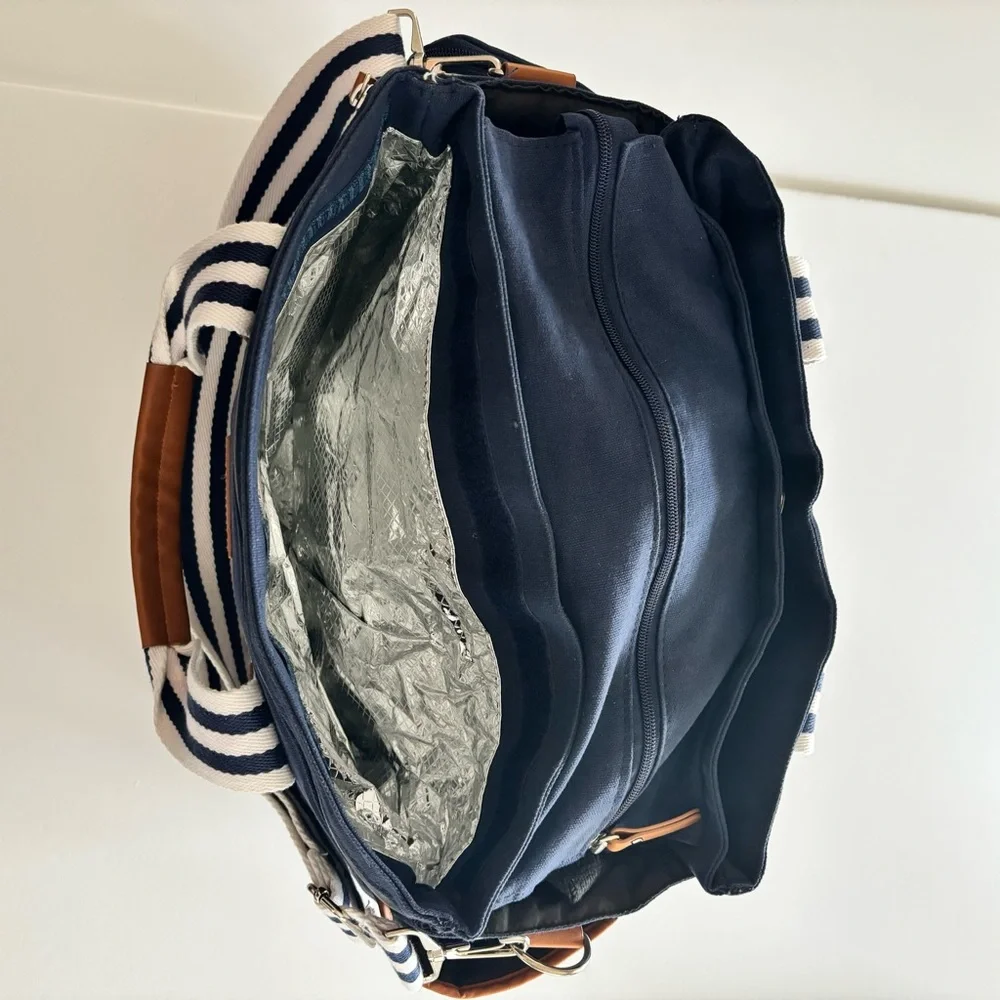 Baby K’tan Navy Canvas Diaper Bag Tote Insulated Bottle Pocket Paci Pouch